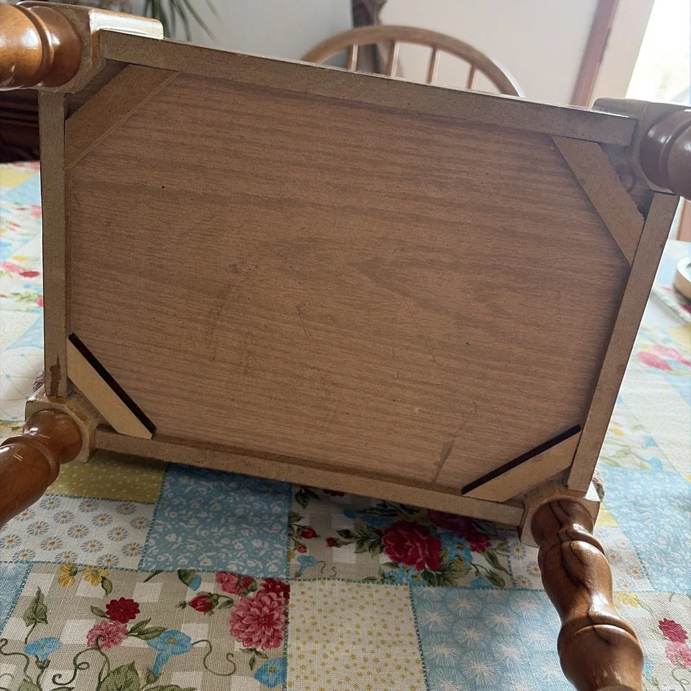 Vintage Wooden Footstool W/Floral Tapestry Upholstered Cushion Storage